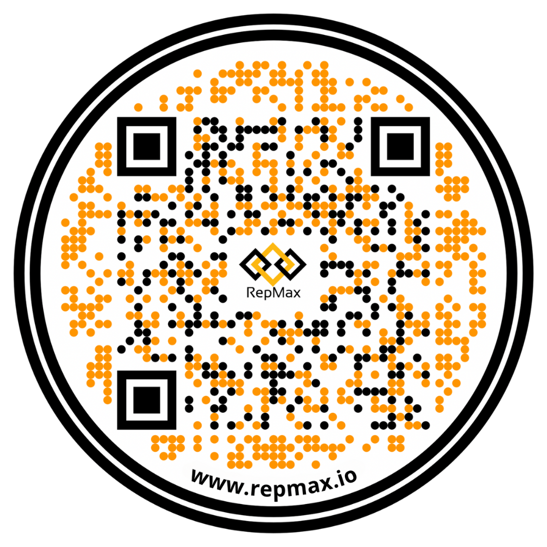 RepMax QR A qr code with the number 're pmax. Io ' on it